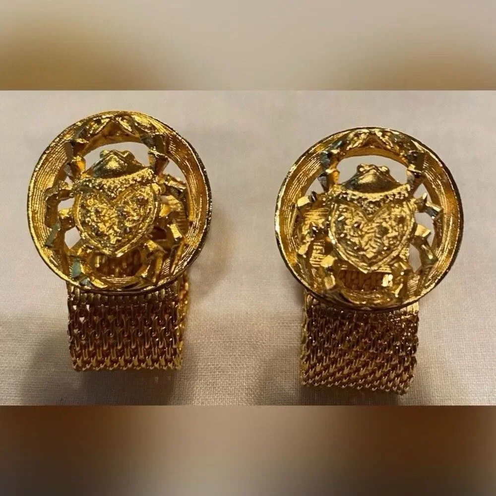 Men’s Cuff Links Gold Tone Cancer Crab Zodiac Mesh Wrap Vintage